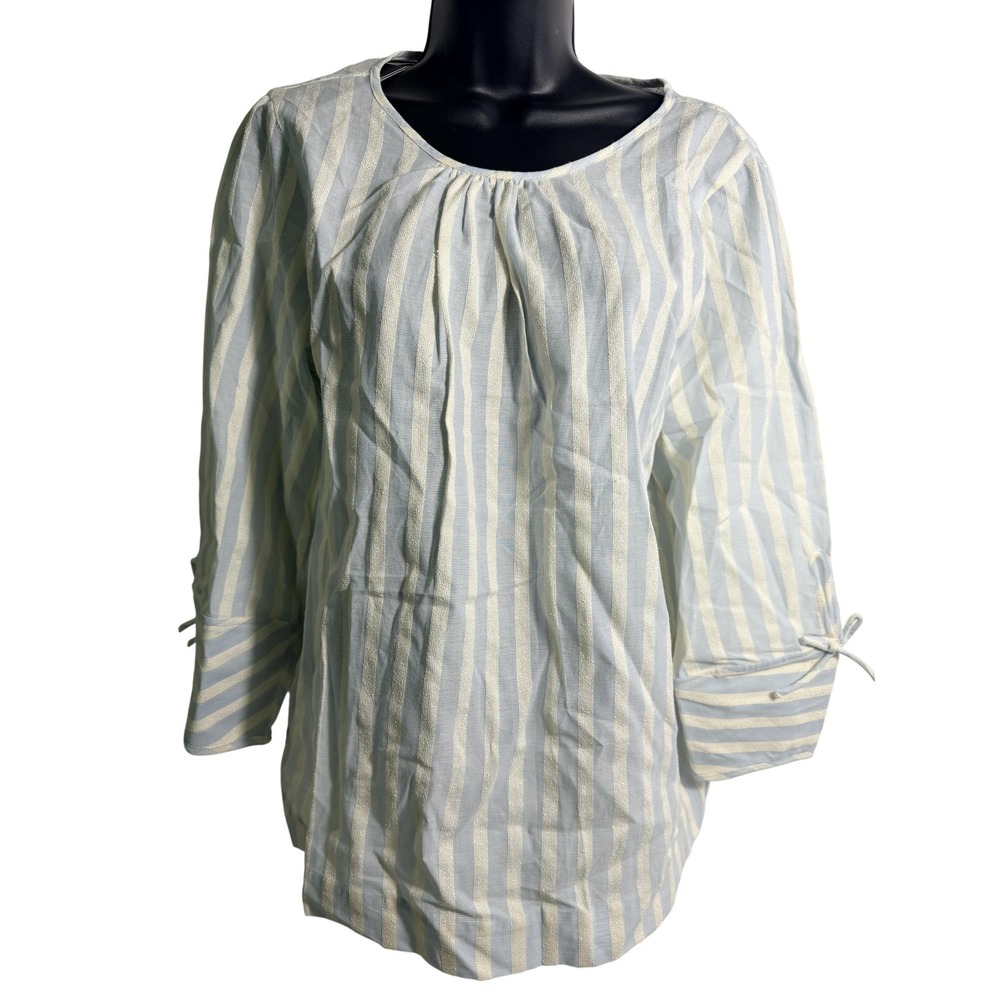 Karl Lagerfeld Paris‎ Blouse Womens Large Blue Stripe 3/4 Sleeve Tunic